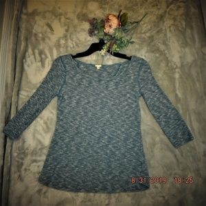 Blue and white striped, 3/4 sleeved sweater.